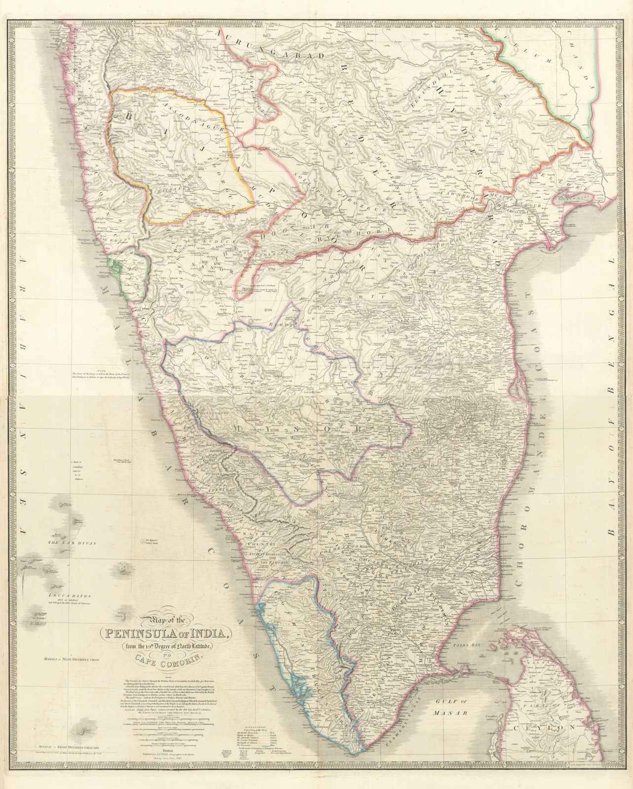 Map of the Peninsula of India from the 19th degree… Wyld. 2 sheets 1842
